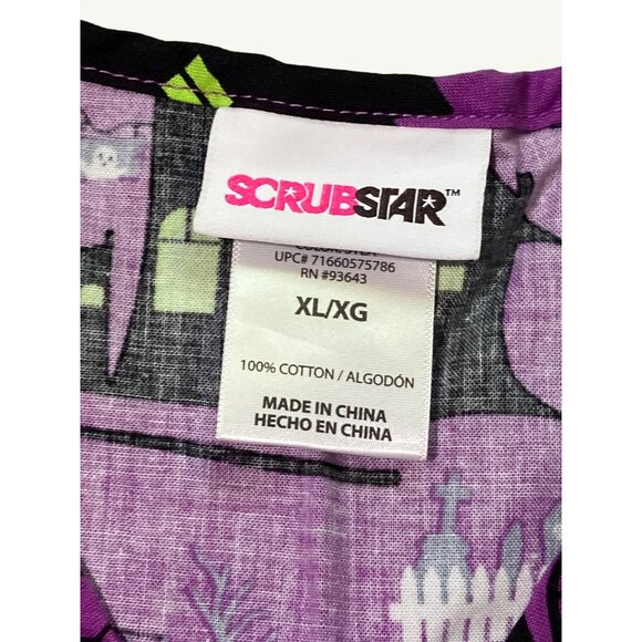 Halloween ScrubStar Scrub Top - Spooky Purple Print XL - Picture 8 of 10